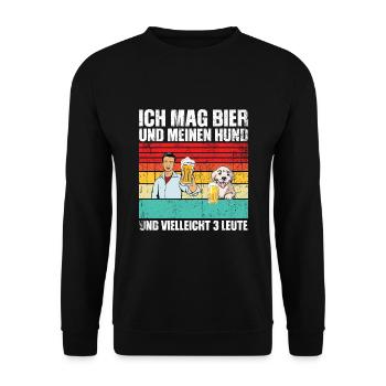 Ich mag Bier und meinen Hund und 3 Leute - Unisex Pullover - Schwarz - Vorne - Alina (178cm) & Michal (187cm)