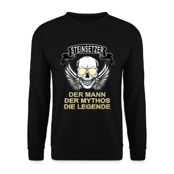 Steinsetzer Mann Mythos Legende - Unisex Pullover - Schwarz - Vorne - Alina (178cm) & Michal (187cm)