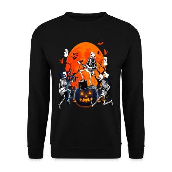 Skeleton Dancing Halloween Guitar T Shirt - Unisex Sweatshirt - black - Front - Alina (178cm) & Michal (187cm)