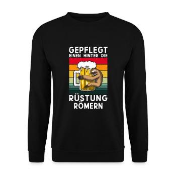 Gepflegt einen hinter die Rüstung römern - Unisex Pullover - Schwarz - Vorne - Alina (178cm) & Michal (187cm)