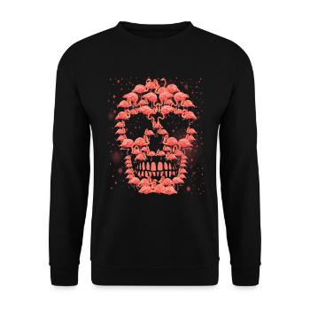 Skull Pink Flamingos Halloween - Unisex Pullover - Schwarz - Vorne - Alina (178cm) & Michal (187cm)