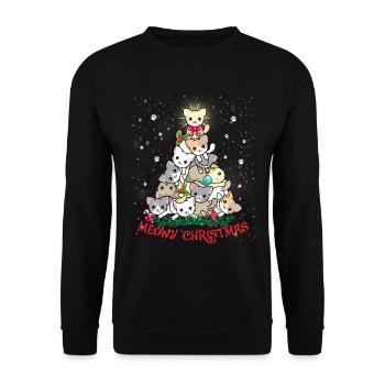 Meowy Christmas Tree - Unisex Pullover - Schwarz - Vorne - Alina (178cm) & Michal (187cm)
