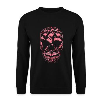 Pink Flamingo skull - Unisex Sweatshirt - black - Front - Alina (178cm) & Michal (187cm)