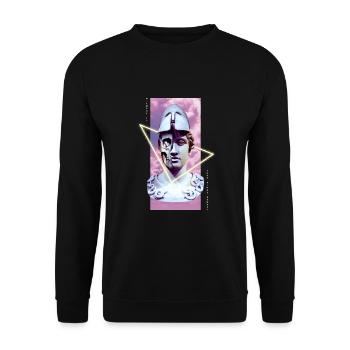 Griechische Krieger Vaporwave Statue - Unisex Pullover - Schwarz - Vorne - Alina (178cm) & Michal (187cm)