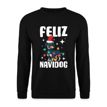 Dackel Feliz Navidog Weihnachtshund Geschenk - Unisex Pullover - Schwarz - Vorne - Alina (178cm) & Michal (187cm)