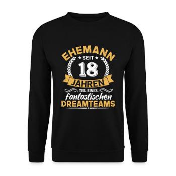18. Hochzeitstag Ehemann seit 18 Jahren Geschenk - Unisex Pullover - Schwarz - Vorne - Alina (178cm) & Michal (187cm)