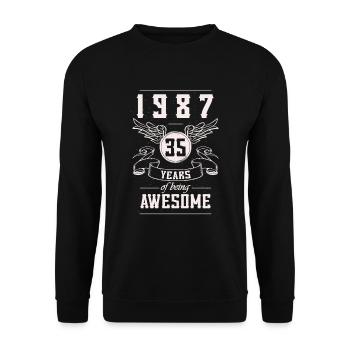 Jahrgang 1987 Geburtstag Geschenk 35 Jahre - Unisex Pullover - Schwarz - Vorne - Alina (178cm) & Michal (187cm)