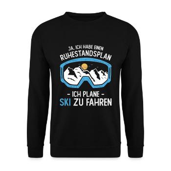 Ruhestand Rente Rentner Ski fahren Berge Geschenk - Unisex Pullover - Schwarz - Vorne - Alina (178cm) & Michal (187cm)