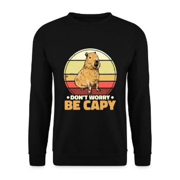 Don't Worry Be Capy - Unisex Pullover - Schwarz - Vorne - Alina (178cm) & Michal (187cm)