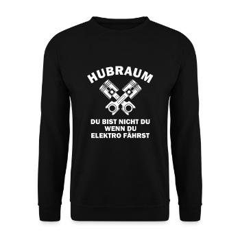 Hubraum - du bist nicht du wenn du Elektro fährst - Unisex Pullover - Schwarz - Vorne - Alina (178cm) & Michal (187cm)