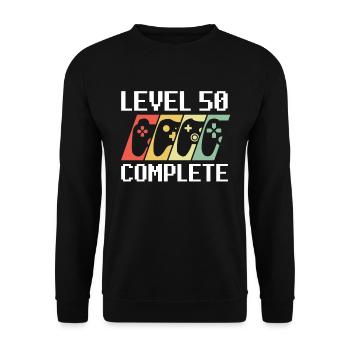 Level 50 Complete 50th Birthday Gamer - Unisex Sweatshirt - black - Front - Alina (178cm) & Michal (187cm)