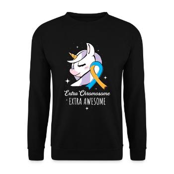 Extra Chromosome Down Syndrome Awareness Gift - Unisex Sweatshirt - black - Front - Alina (178cm) & Michal (187cm)