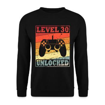 30. Geburtstag Gaming Motiv Level 30 unlocked - Unisex Pullover - Schwarz - Vorne - Alina (178cm) & Michal (187cm)