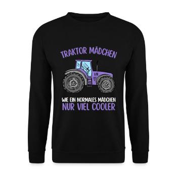 Traktor Mädchen Landwirt Trecker - Unisex Pullover - Schwarz - Vorne - Alina (178cm) & Michal (187cm)