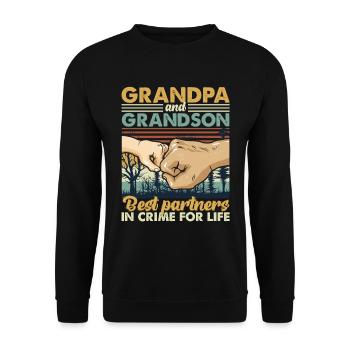 Grandpa and Grandson Best Partners In Crime - Unisex Pullover - Schwarz - Vorne - Alina (178cm) & Michal (187cm)