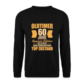 60. Geburtstag Geschenkidee - Unisex Pullover - Schwarz - Vorne - Alina (178cm) & Michal (187cm)