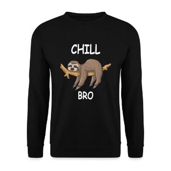 Faultier Faulenzer Sprüche CHILL BRO - Unisex Pullover - Schwarz - Vorne - Alina (178cm) & Michal (187cm)