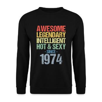 Born 1974 Born 1974 Birthday - Unisex Sweatshirt - black - Front - Alina (178cm) & Michal (187cm)