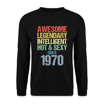 Born 1970 Born 1970 Birthday - Unisex Sweatshirt - black - Front - Alina (178cm) & Michal (187cm)