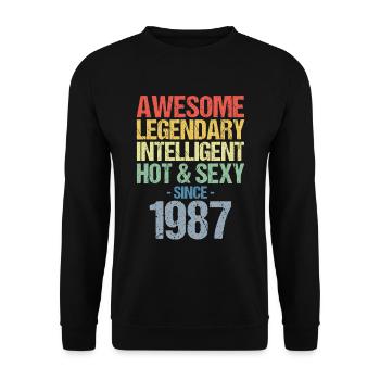 Né en 1987 Né en 1987 Anniversaire - Sweat-shirt Unisexe - noir - Devant - Alina (178cm) & Michal (187cm)