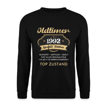 30 Jahre Oldtimer 1992 Jahrgang Geburtstag - Unisex Pullover - Schwarz - Vorne - Alina (178cm) & Michal (187cm)