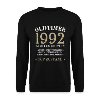 30 Jahre Oldtimer 1992 Jahrgang Geburtstag - Unisex Pullover - Schwarz - Vorne - Alina (178cm) & Michal (187cm)