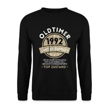 30 Jahre Oldtimer 1992 Jahrgang Geburtstag - Unisex Pullover - Schwarz - Vorne - Alina (178cm) & Michal (187cm)
