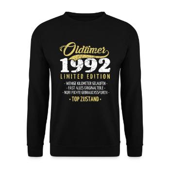 30 Jahre Oldtimer 1992 Jahrgang Geburtstag - Unisex Pullover - Schwarz - Vorne - Alina (178cm) & Michal (187cm)