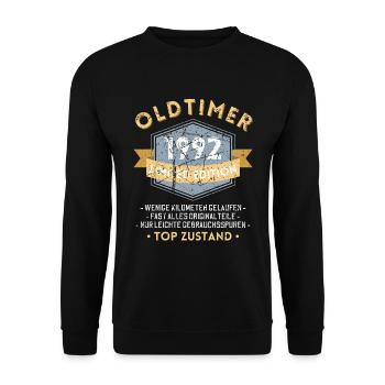 30 Jahre Oldtimer 1992 Jahrgang Geburtstag - Unisex Pullover - Schwarz - Vorne - Alina (178cm) & Michal (187cm)