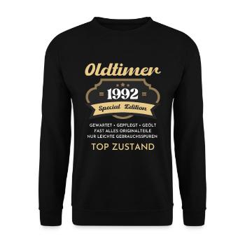 30 Jahre Oldtimer 1992 Jahrgang Geburtstag - Unisex Pullover - Schwarz - Vorne - Alina (178cm) & Michal (187cm)
