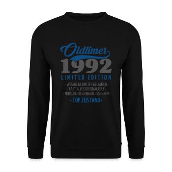30 Jahre Oldtimer 1992 Jahrgang Geburtstag - Unisex Pullover - Schwarz - Vorne - Alina (178cm) & Michal (187cm)