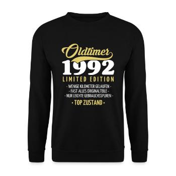 30 Jahre Oldtimer 1992 Jahrgang Geburtstag - Unisex Pullover - Schwarz - Vorne - Alina (178cm) & Michal (187cm)