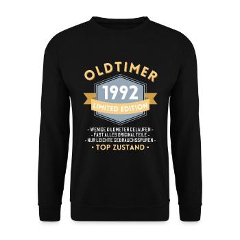 30 Jahre Oldtimer 1992 Jahrgang Geburtstag - Unisex Pullover - Schwarz - Vorne - Alina (178cm) & Michal (187cm)