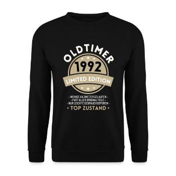 30 Jahre Oldtimer 1992 Jahrgang Geburtstag - Unisex Pullover - Schwarz - Vorne - Alina (178cm) & Michal (187cm)