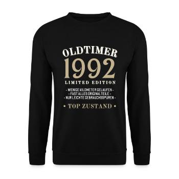 30 Jahre Oldtimer 1992 Jahrgang Geburtstag - Unisex Pullover - Schwarz - Vorne - Alina (178cm) & Michal (187cm)