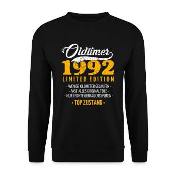 30 Jahre Oldtimer 1992 Jahrgang Geburtstag - Unisex Pullover - Schwarz - Vorne - Alina (178cm) & Michal (187cm)