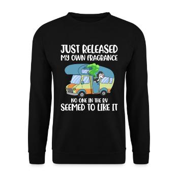 Just Released My Own Fragrance Wohnmobil Geschenk - Unisex Pullover - Schwarz - Vorne - Alina (178cm) & Michal (187cm)
