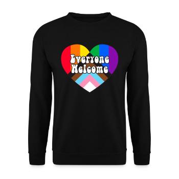 Everyone Welcome LGBTQ Rainbow Heart - Unisex Pullover - Schwarz - Vorne - Alina (178cm) & Michal (187cm)