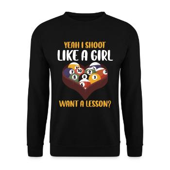 Je tire comme un cadeau de billard de fille - Sweat-shirt Unisexe - noir - Devant - Alina (178cm) & Michal (187cm)