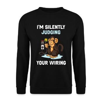 Judging Your Wiring Elektriker Geschenk - Unisex Pullover - Schwarz - Vorne - Alina (178cm) & Michal (187cm)
