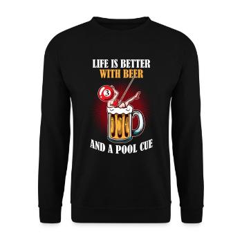 Beer And A Pool Cue Billiard Gift - Unisex Sweatshirt - black - Front - Alina (178cm) & Michal (187cm)