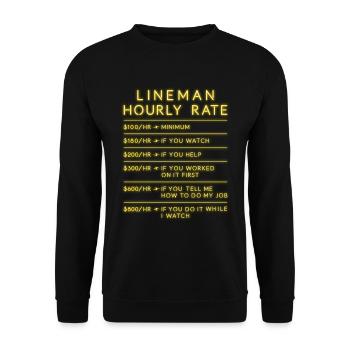 Lineman Tarif horaire Cadeau électricien - Sweat-shirt Unisexe - noir - Devant - Alina (178cm) & Michal (187cm)