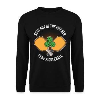 Stay Out Of The Kitchen Pickleball Geschenk - Unisex Pullover - Schwarz - Vorne - Alina (178cm) & Michal (187cm)