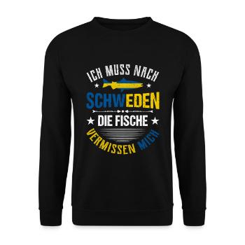 Schweden Angeltrip Angeltour Geschenk - Unisex Pullover - Schwarz - Vorne - Alina (178cm) & Michal (187cm)