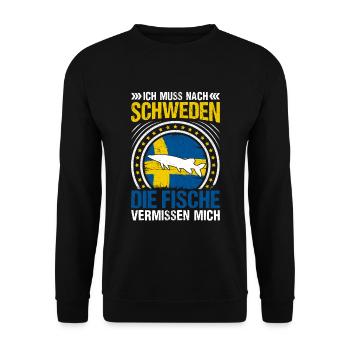 Schweden Angeltrip Angeltour Geschenk - Unisex Pullover - Schwarz - Vorne - Alina (178cm) & Michal (187cm)