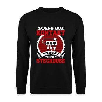 Elektriker Wenn du Kontakt suchst - Unisex Pullover - Schwarz - Vorne - Alina (178cm) & Michal (187cm)