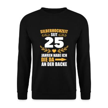 25. Hochzeitstag Mann Silberhochzeit Geschenk - Unisex Pullover - Schwarz - Vorne - Alina (178cm) & Michal (187cm)