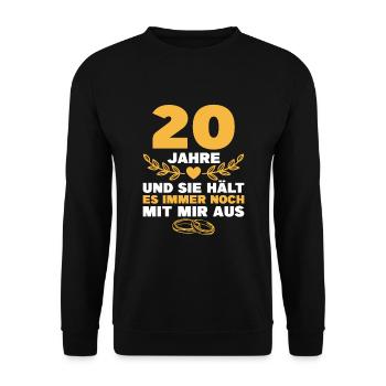 Porzellanhochzeit 20. Hochzeitstag Geschenk - Unisex Pullover - Schwarz - Vorne - Alina (178cm) & Michal (187cm)