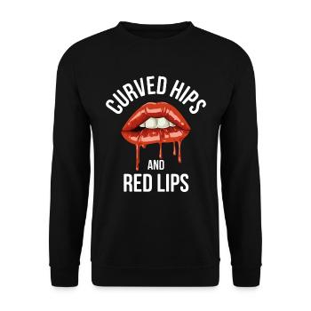 Curved Hips And Red Lips Maskenbildnerin Geschenk - Unisex Pullover - Schwarz - Vorne - Alina (178cm) & Michal (187cm)
