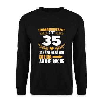 35. Hochzeitstag Mann Leinwandhochzeit Geschenk - Unisex Pullover - Schwarz - Vorne - Alina (178cm) & Michal (187cm)